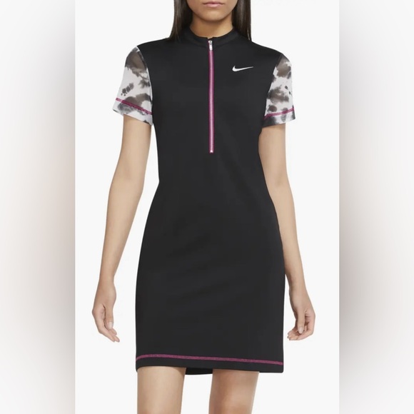 Nike Dresses & Skirts - NIKE Sportswear Short Sleeve Patchwork Dress w Pink Accents Mesh Sleeves Zip LG